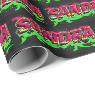 Papier Cadeau Sandra prénom nom graffiti rouge vert