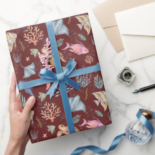 Papier Cadeau Sangria Texturée Vie Océanique Aquarelle