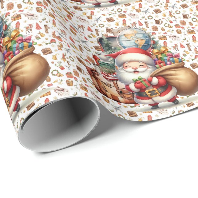 Papier Cadeau Santa Claus à l'aéroport (Coin rond)