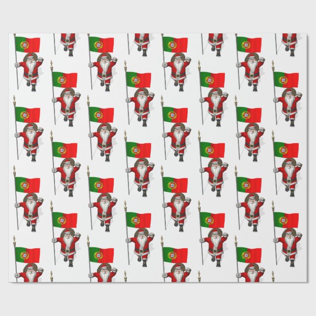 Papier Cadeau Santa Claus avec Bandeira de Portugal (Plat)