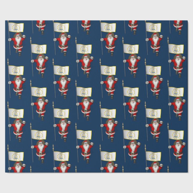 Papier Cadeau Santa Claus Avec Drapeau De Rhode Island (Couture)