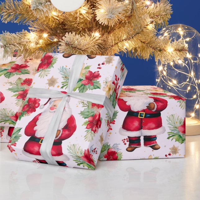 Papier Cadeau Santa Claus Berries d'hiver moderne Noël (Vacances)