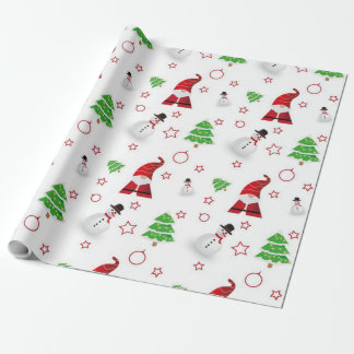 Papier Cadeau Santa Claus, bonhomme de neige et motifs de pins