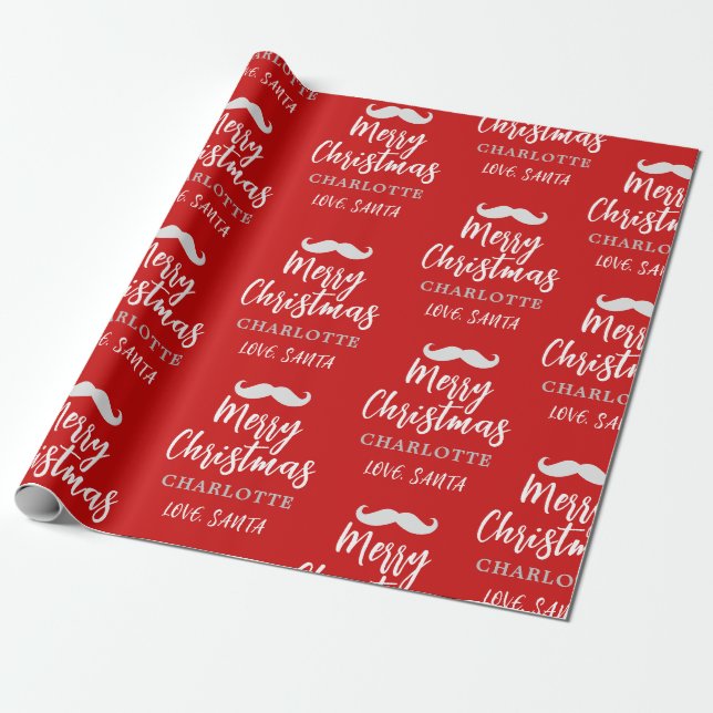 Papier Cadeau Santa Claus Mustache Personnalisé Noël Rouge (Déroulé)
