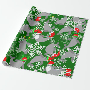 Papier Cadeau santa claus noël manat vert
