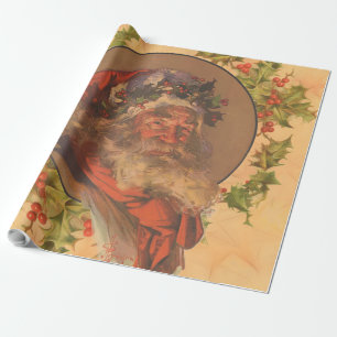 Papier Cadeau Santa Claus Noël Portrait Vintage