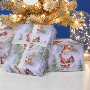 Papier Cadeau Santa Claus Puppy Neige moderne Noël