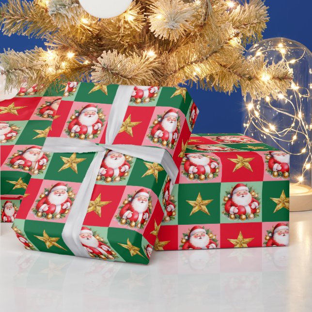 Papier Cadeau Santa Claus Tartan Rétro Noël Plaid (Vacances)