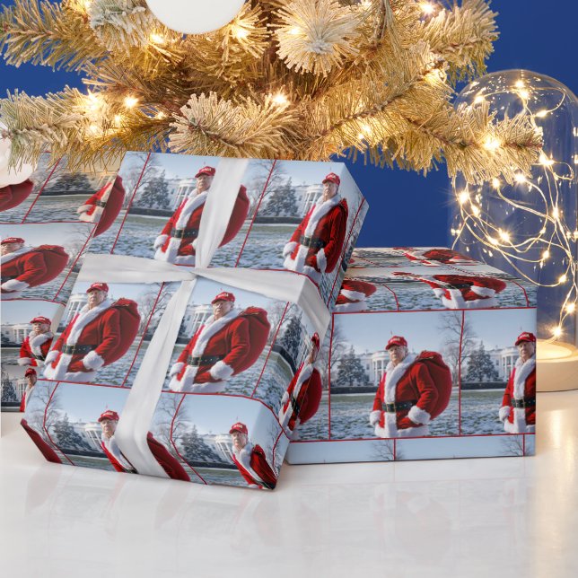 Papier Cadeau Santa Claus Trump avec le sac cadeau rouge (Vacances)