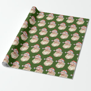 Papier Cadeau Santa Claus Vintage classique en vert BG