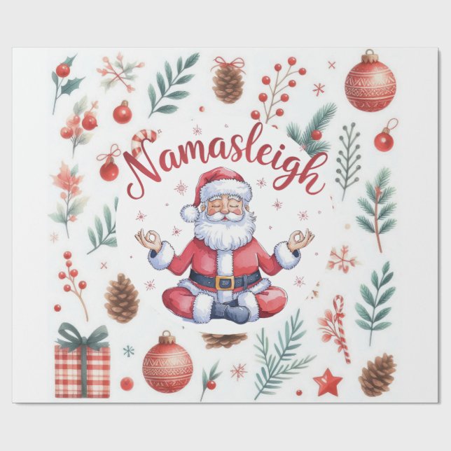 Papier Cadeau Santa Claus Yoga avec thème de Noël (Plat)
