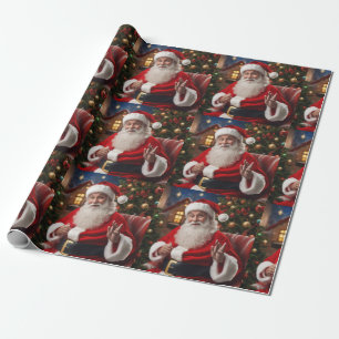 Papier Cadeau Santa Clause souriant et agitant