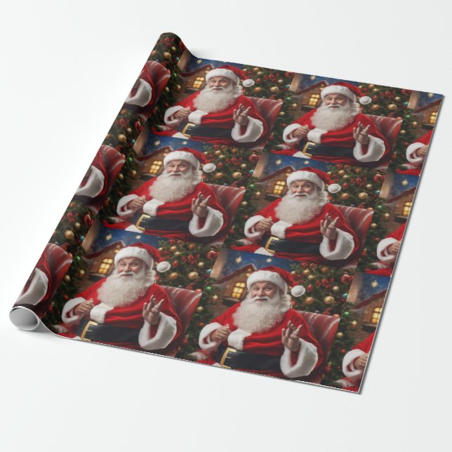 Papier Cadeau Santa Clause souriant et agitant (Déroulé)