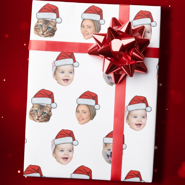 Papier Cadeau Santa Hat Custom Family Face 5 Photos Noël (Créateur téléchargé)