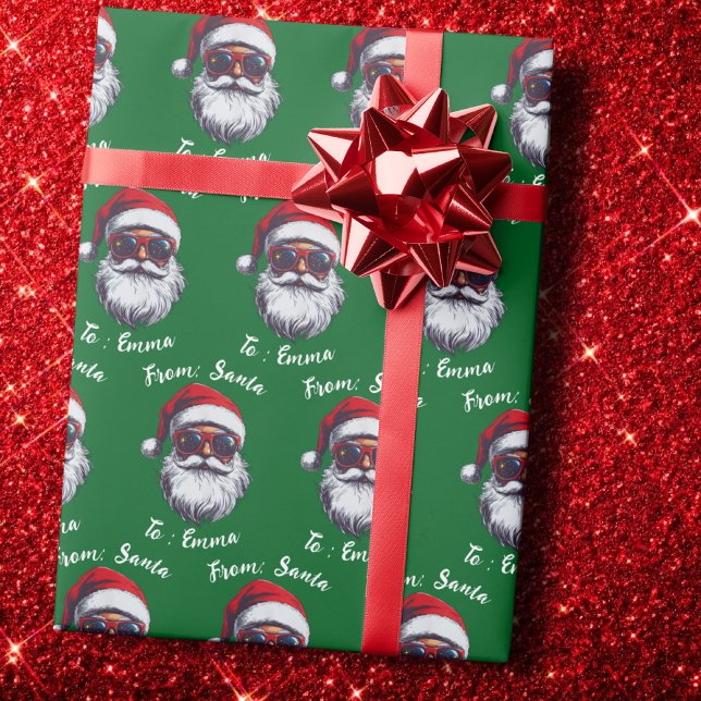 Papier Cadeau Santa Hat Gift Wrap, Custom Name Holiday Gift (Créateur téléchargé)