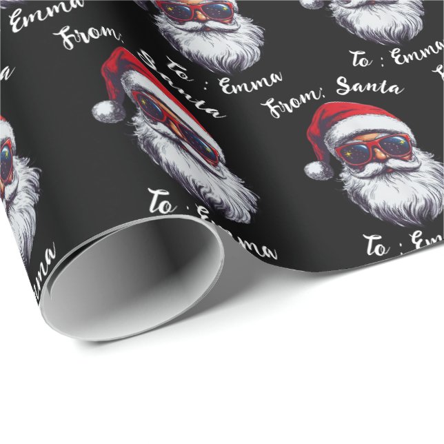 Papier Cadeau Santa Hat Gift Wrap, Custom Name Kids Boy Girls (Coin rond)