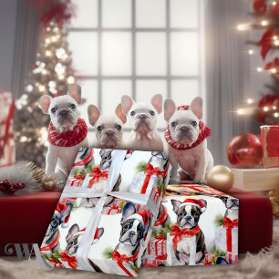 Papier Cadeau Santa Hat Pup Party Frenchie Cadeau