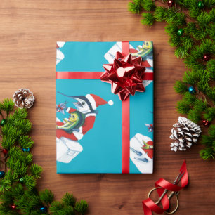 Papier Cadeau Santa Marlin sur sarcelle