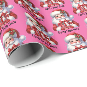 Papier Cadeau Santa Mignonne Joyeuse Fille Rose Rouge Cadeaux
