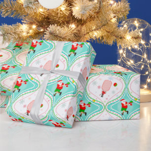 Papier Cadeau Santa Noël Pickleball Motif Ogee Emballage P