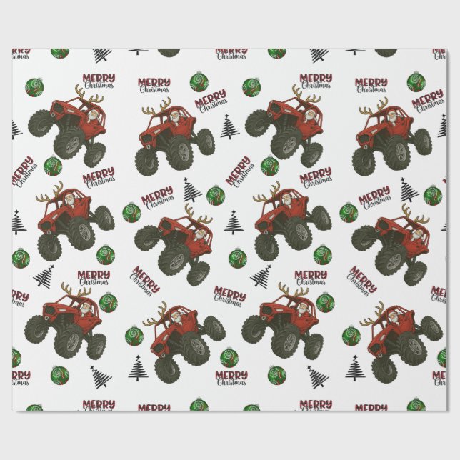 Papier Cadeau Santa’s Off-Road Christmas – Red ATV Holiday  (Plat)