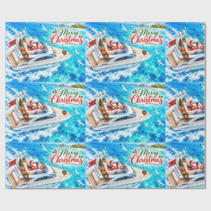 Papier Cadeau Santa Sailing – Noël tropical au bord de la mer