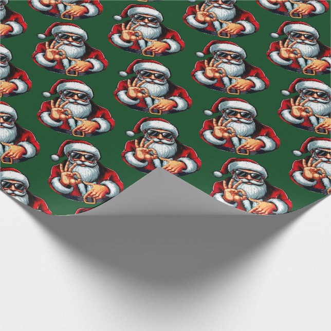 Papier Cadeau Santa Shades & 6–7 Sign – Bold Christmas Pattern (Coin)