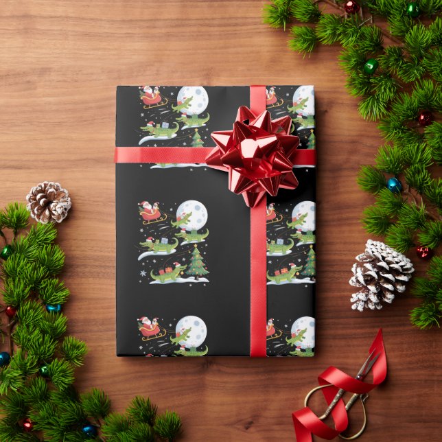 Papier Cadeau Santa Sleigh Riding Alligator Christmas Funny Xmas (Cadeau de vacances)