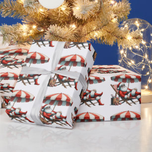 Papier Cadeau Santa sous un parasol de plage Noël