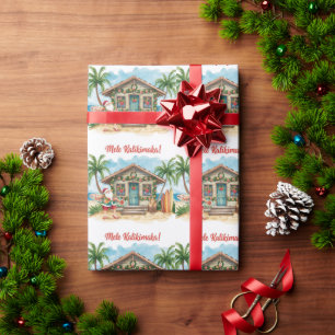 Papier Cadeau Santa Surf Shack Hawaï - “Mele Kalikimaka !”