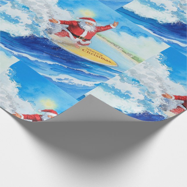 Papier Cadeau Santa surfant les fêtes de Noël  (Coin)