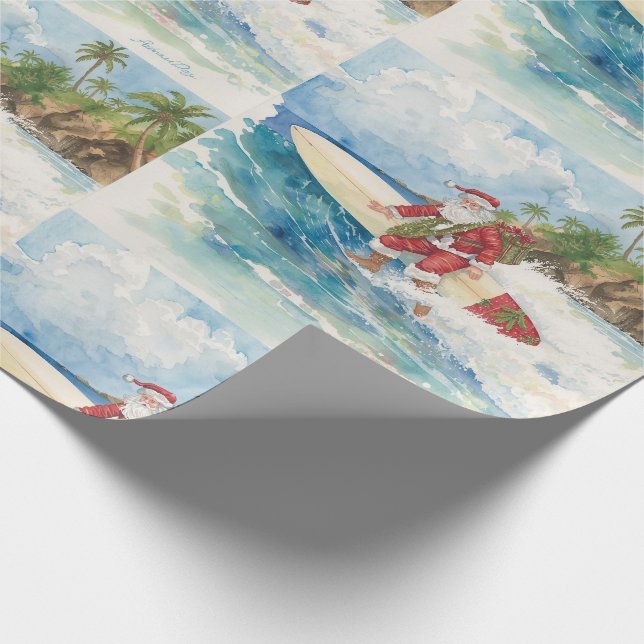 Papier Cadeau Santa surfant les fêtes de Noël  (Coin)