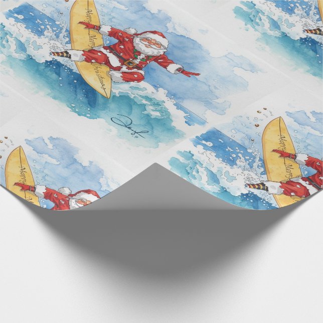 Papier Cadeau Santa surfant les fêtes de Noël  (Coin)