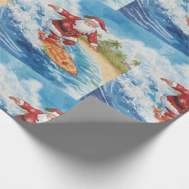 Papier Cadeau Santa surfant les fêtes de Noël  (Coin)