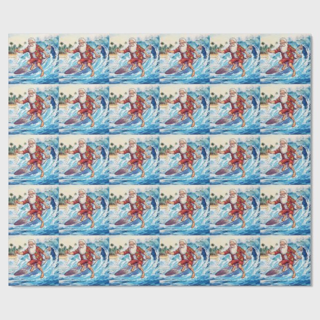 Papier Cadeau Santa surfing on big wave (Plat)
