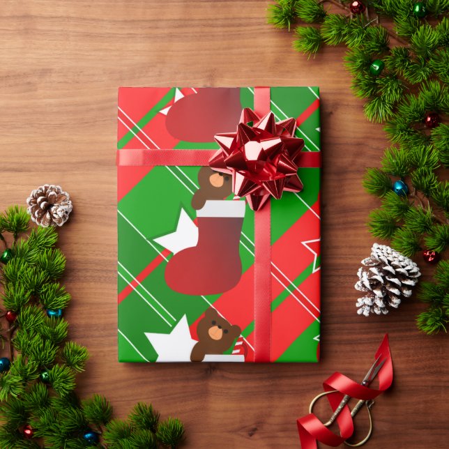 Papier Cadeau Santa Teddy bear in Christmas stocking (Cadeau de vacances)