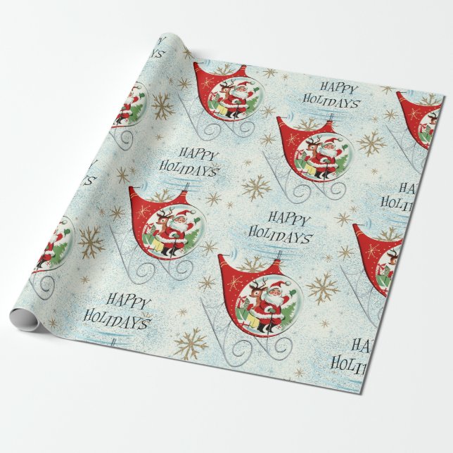 Papier Cadeau Santa's Retro Rotor Sleigh (Déroulé)
