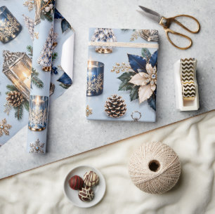 Papier Cadeau Saphir Bleu Glacé Lumière de Chandelle d'Hiver