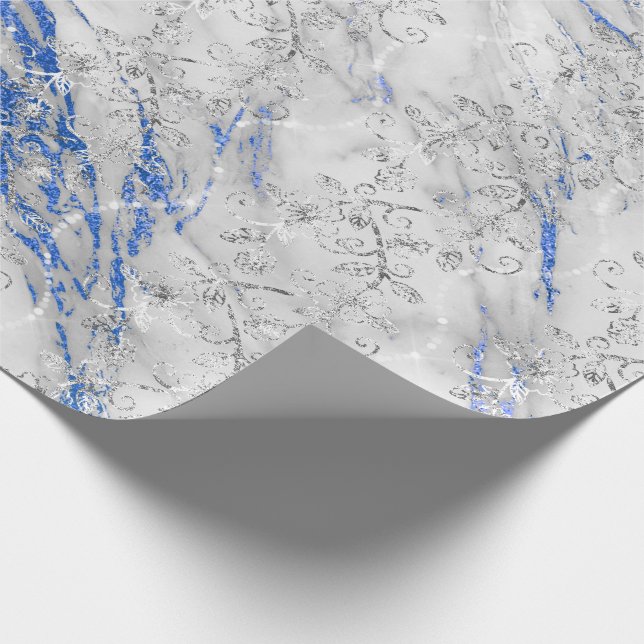 Papier Cadeau Saphire Diamants Marbre Cobalt Bleu Blanc Gris (Coin)