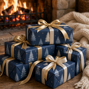 Papier Cadeau Sapin de Noël à l'aquarelle lunatique Bleu Nuit Fo