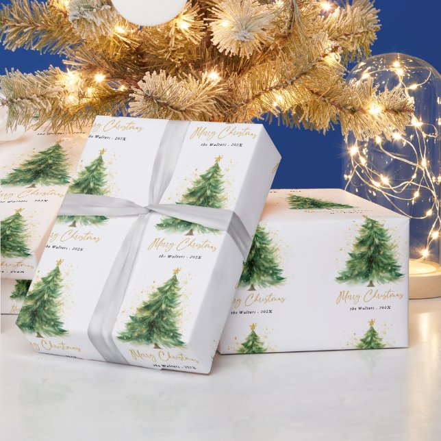 Papier Cadeau Sapin de Noël à l'aquarelle moderne  (Vacances)