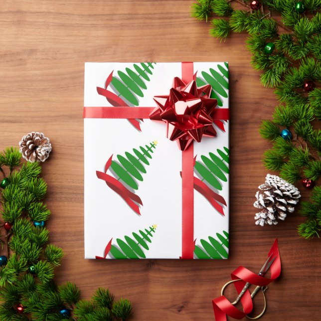 Papier Cadeau Sapin de Noël avec Ruban Rouge (Cadeau de vacances)