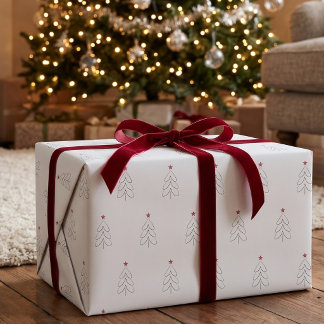 Papier Cadeau Sapin de Noël blanc minimaliste moderne