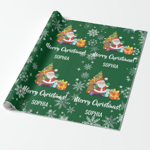Papier Cadeau Sapin de Noël Cadeaux Flocons Personnaliser Nom