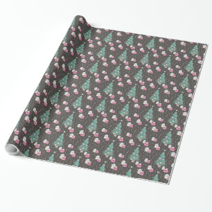 Papier Cadeau Sapin de Noël Cadeaux Roses Joyeuses Fêtes