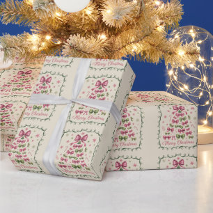 Papier Cadeau Sapin de Noël Coquette Rose Fille Tendance Noël