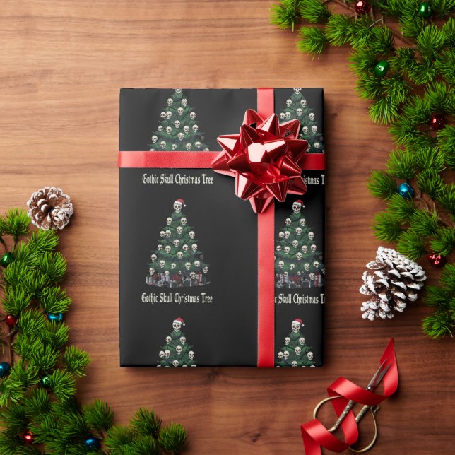 Papier Cadeau Sapin de Noël Crâne Gothique | Alternative Effraya (Cadeau de vacances)