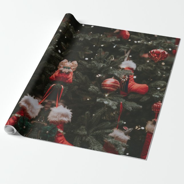 Papier Cadeau Sapin de Noël décoré (Déroulé)