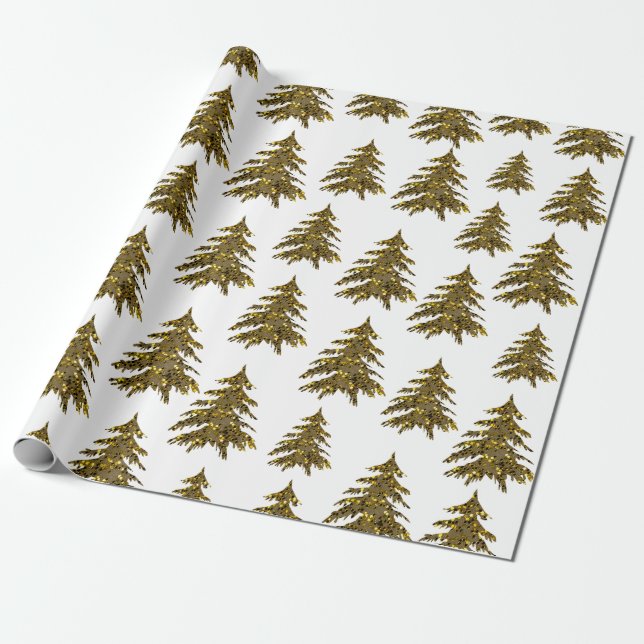 Papier Cadeau Sapin de Noël en or scintillant (Déroulé)