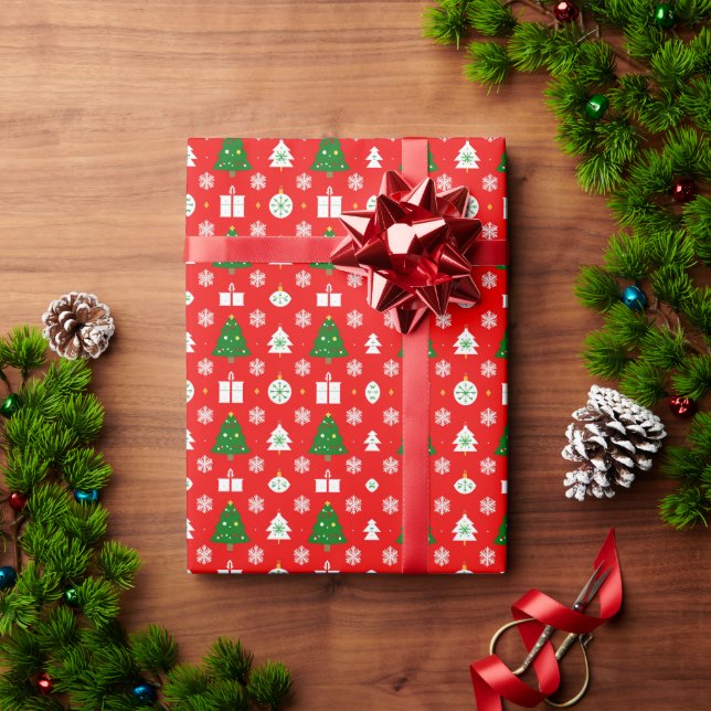 Papier Cadeau 🎄 Sapin de Noël Flocon Festif Fêtes (Cadeau de vacances)